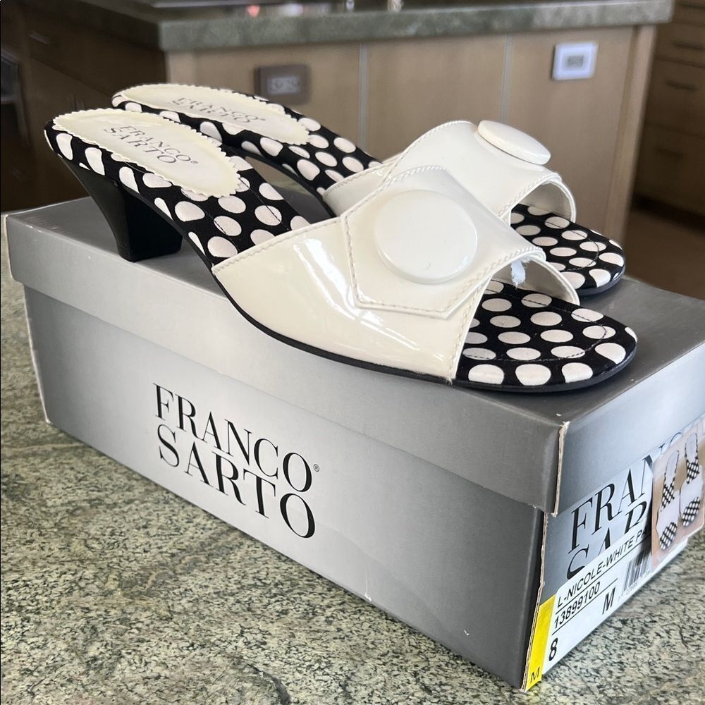 Franco Sarto Polka Dot White Heels